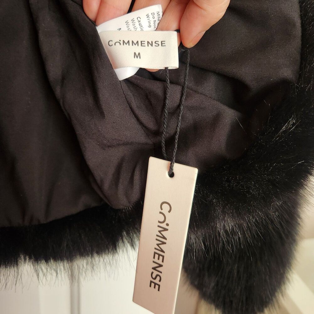 NWT Commense Black Faux Fur Jacket Cropped Plush Coat Glam Luxury Medium SOLDOUT - Picture 8 of 12